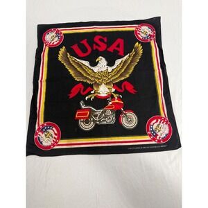 Vintage USA Eagle Motorcycle Bandana Black Cotton Biker Scarf RN 92919 AMAZING